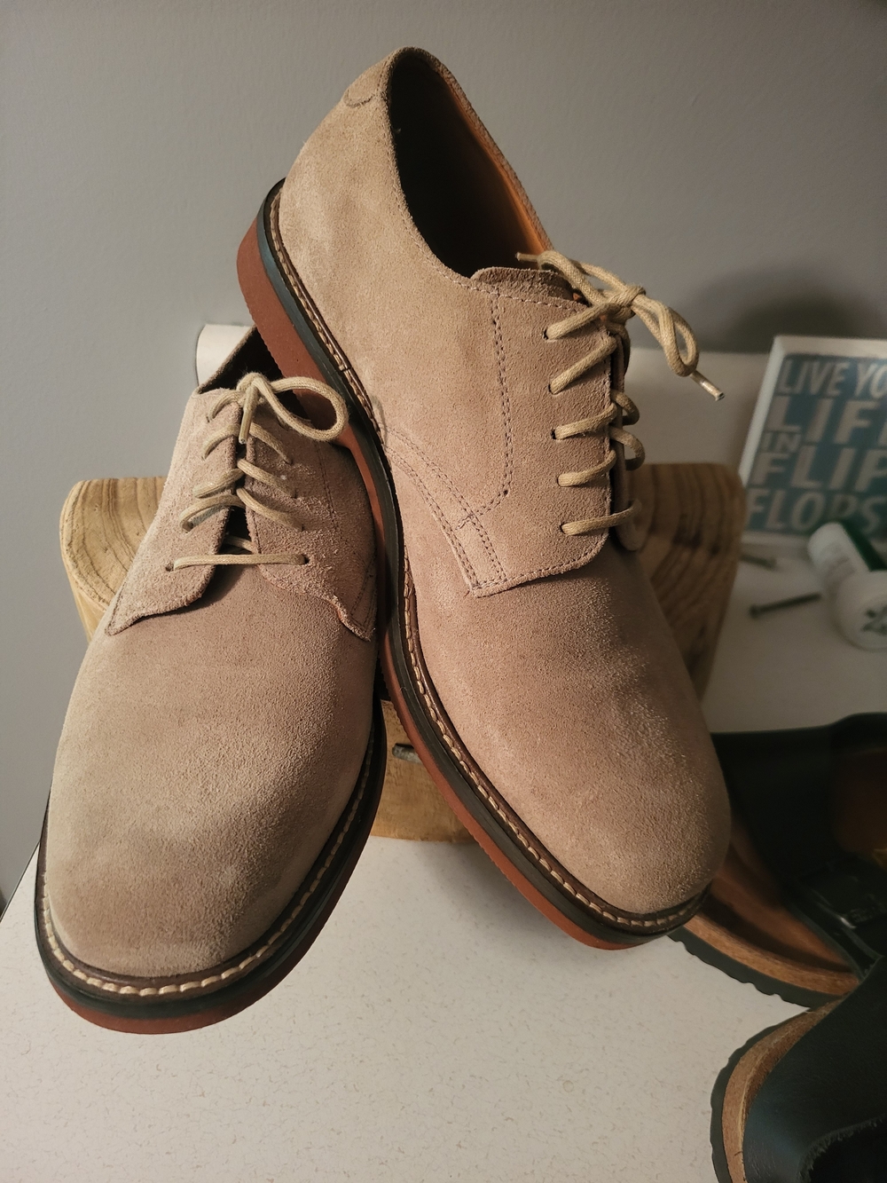 1901 Nordstrom Buck  Suede Leather Beige Oxford Mens Dress Shoes Size 9.5